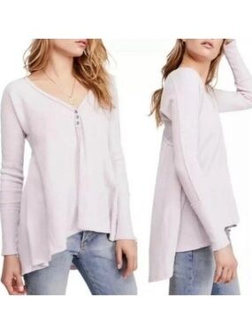 Free People We The Free Citrine Thermal Sheer Gauze Tee XS Lavender Milk